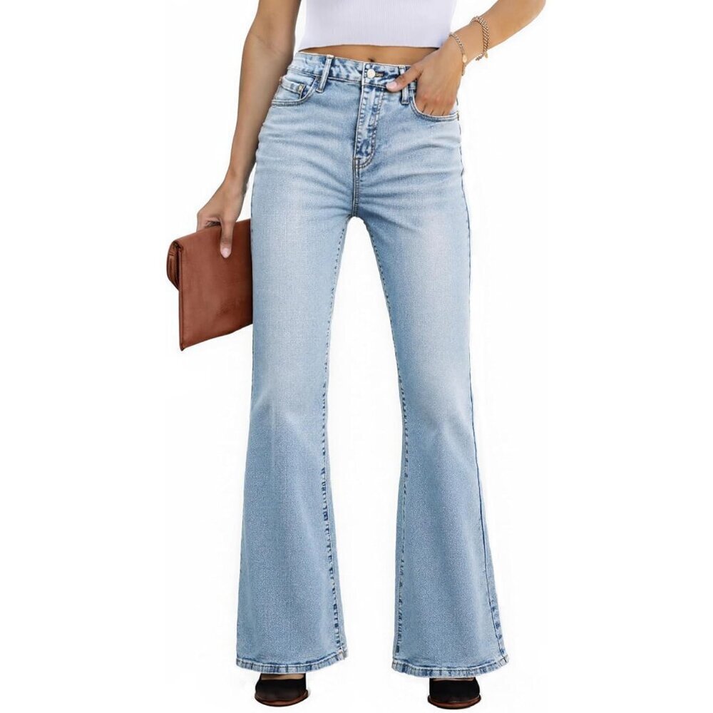 Women Flared Denim Jeans High Waist Y2K Distressed Bootcut Pants